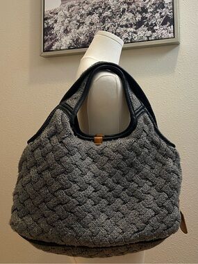 Vintage UGG Australia Grey Cable Knit & Leather Slouchy Hobo Bag Handbag
